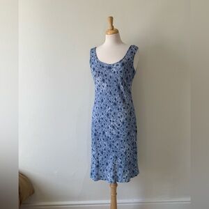 Vintage 90s Blue Floral Slip Dress | Handmade Summer Midi | Size S/M